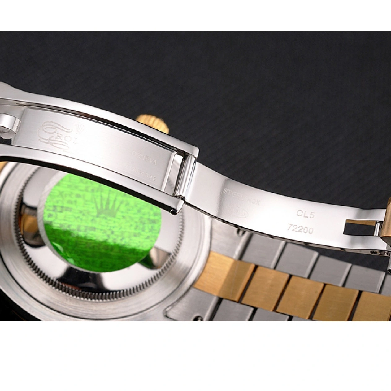 AAA Replica Watches Case Tone Swiss Gold Dial Bezel Two Bracelet Datejust Black Rolex Steel Stainless 1029